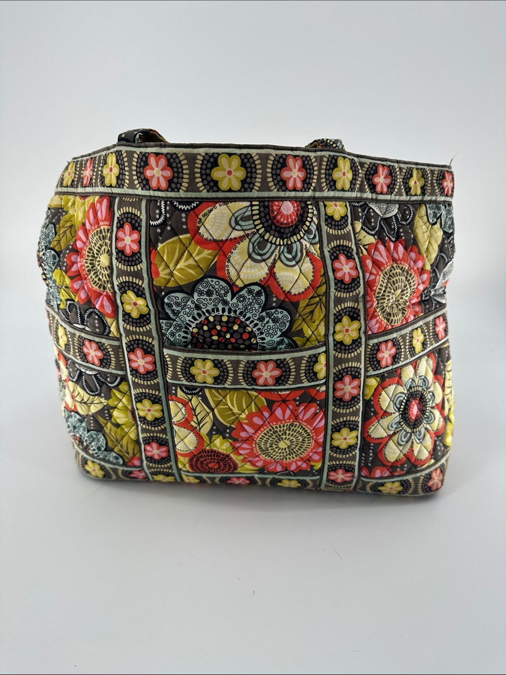 Vera Bradley Quilted Floral Tote in Yellow, Coral & Black